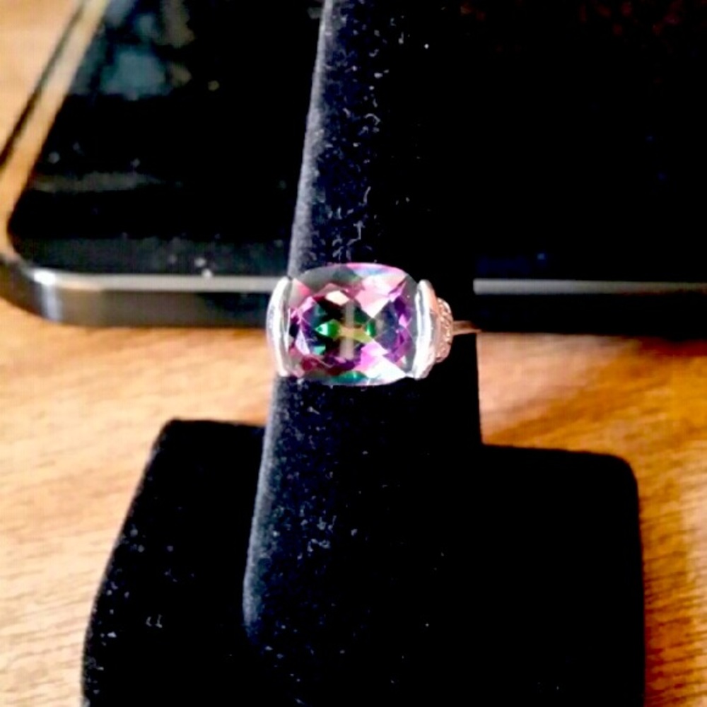 Rainbow Mystic & Diamond Woman's Ring